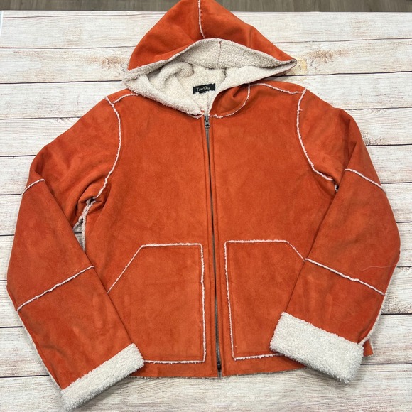 True Grit Jackets & Blazers - True Grit Faux Suede Sherpa Lined Hooded Bomber Jacket Orange Size L‎